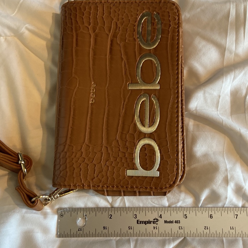 bebe Croc Embossed Crossbody Bag Camel Brown Logo Y2K Shoulder Purse - Picture 10 of 15